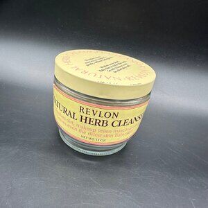 Vintage Glass Jar Makeup Remover Revlon Natural Herb Cleanser 1970s Vanity Decor